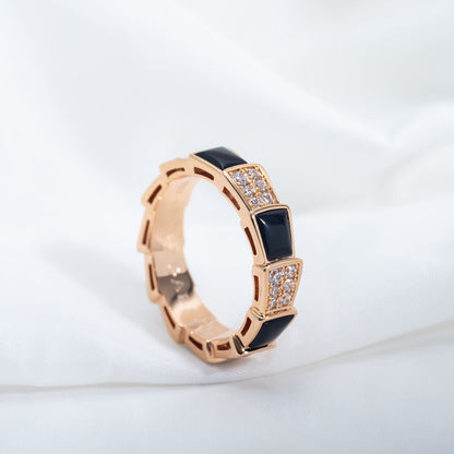 [AURORA]SERPENTI RING ROTGOLD SCHWARZER MOP DIAMANT GEPAART 4MM