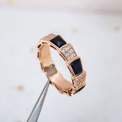 [AURORA]SERPENTI RING ROTGOLD SCHWARZER MOP DIAMANT GEPAART 4MM