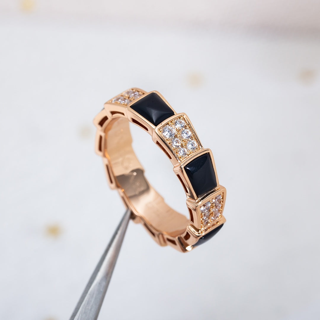 [Aurora]SERPENTI RING PINK GOLD BLACK MOP DIAMOND PAVED 4MM