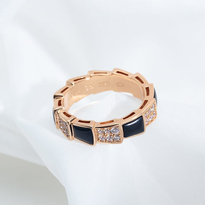 [Aurora]SERPENTI RING PINK GOLD BLACK MOP DIAMOND PAVED 4MM