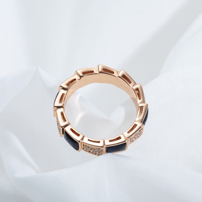 [Aurora]SERPENTI RING PINK GOLD BLACK MOP DIAMOND PAVED 4MM