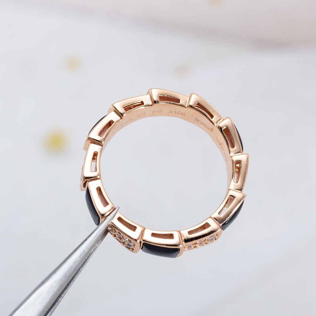 [AURORA]SERPENTI RING ROTGOLD SCHWARZER MOP DIAMANT GEPAART 4MM