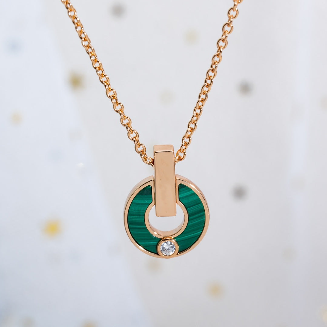 [Aurora]GARI NECKLACE PINK GOLD MALACHITE