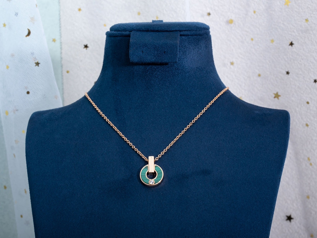 [Aurora]GARI NECKLACE PINK GOLD MALACHITE
