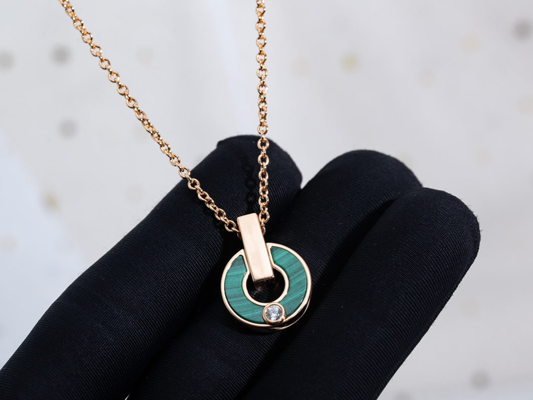 [Aurora]GARI NECKLACE PINK GOLD MALACHITE
