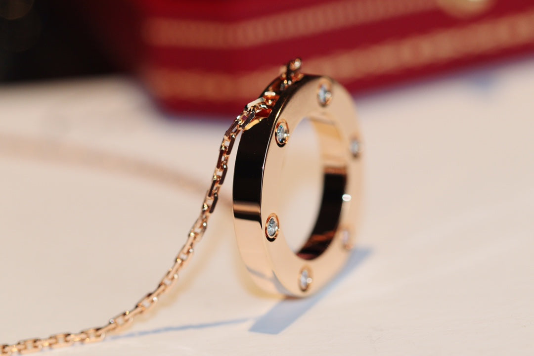 [Aurora]LOVE NECKLACE 16MM 6 DIAMONDS PINK GOLD