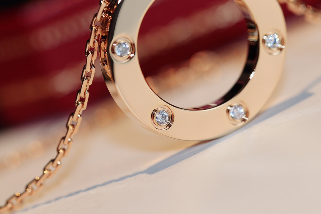 [Aurora]LOVE NECKLACE 16MM 6 DIAMONDS PINK GOLD