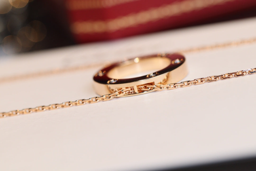 [Aurora]LOVE NECKLACE 16MM 6 DIAMONDS PINK GOLD