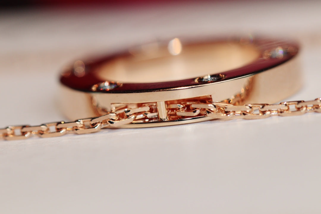 [Aurora]LOVE NECKLACE 16MM 6 DIAMONDS PINK GOLD