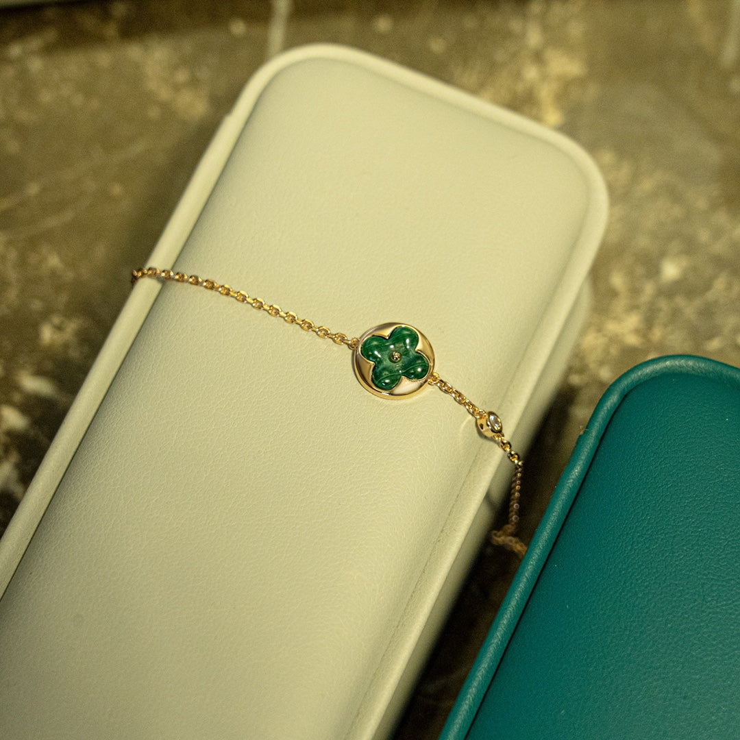 [Aurora]SUN MALACHITE 1 DIAMOND PINK GOLD BRACELET