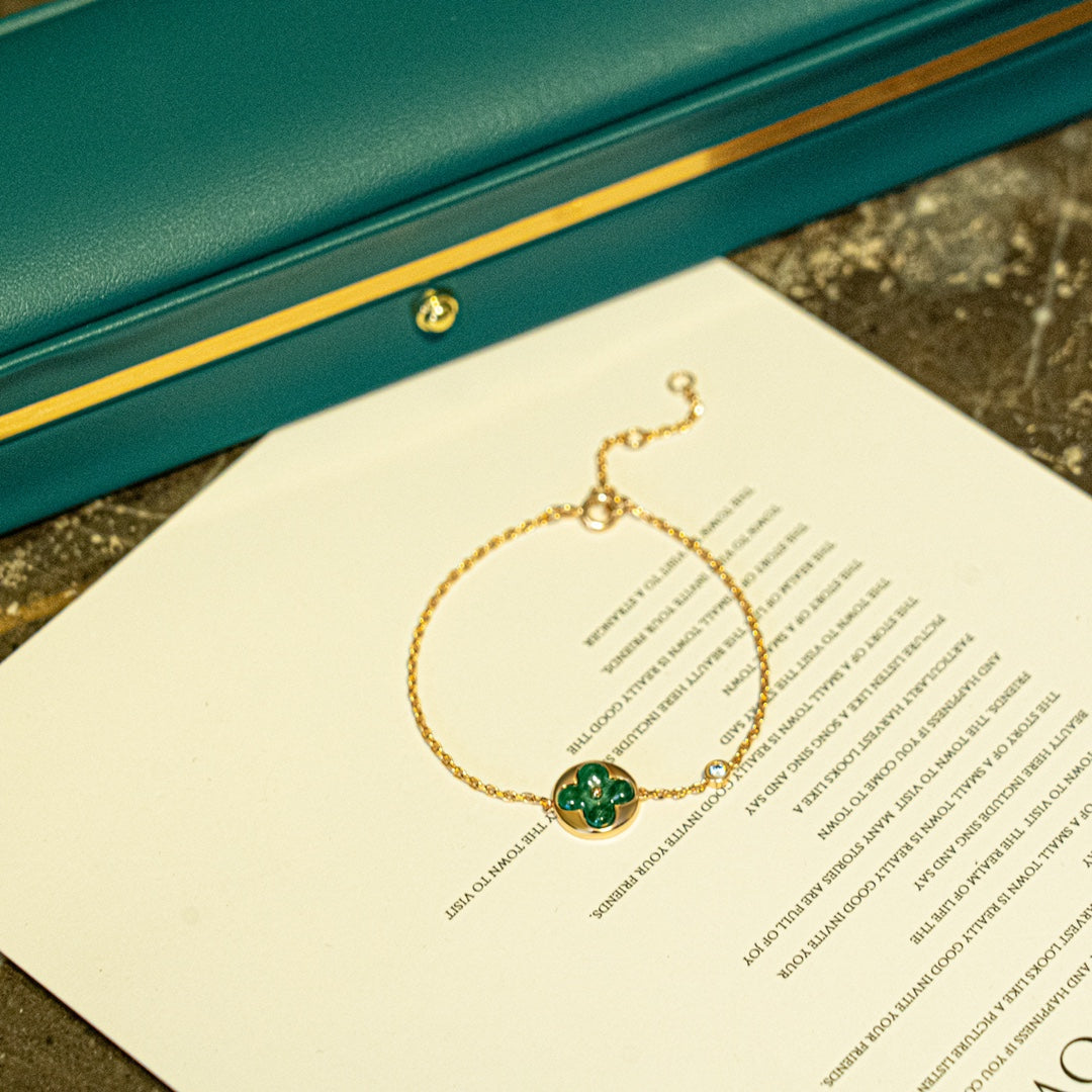 [Aurora]SUN MALACHITE 1 DIAMOND PINK GOLD BRACELET