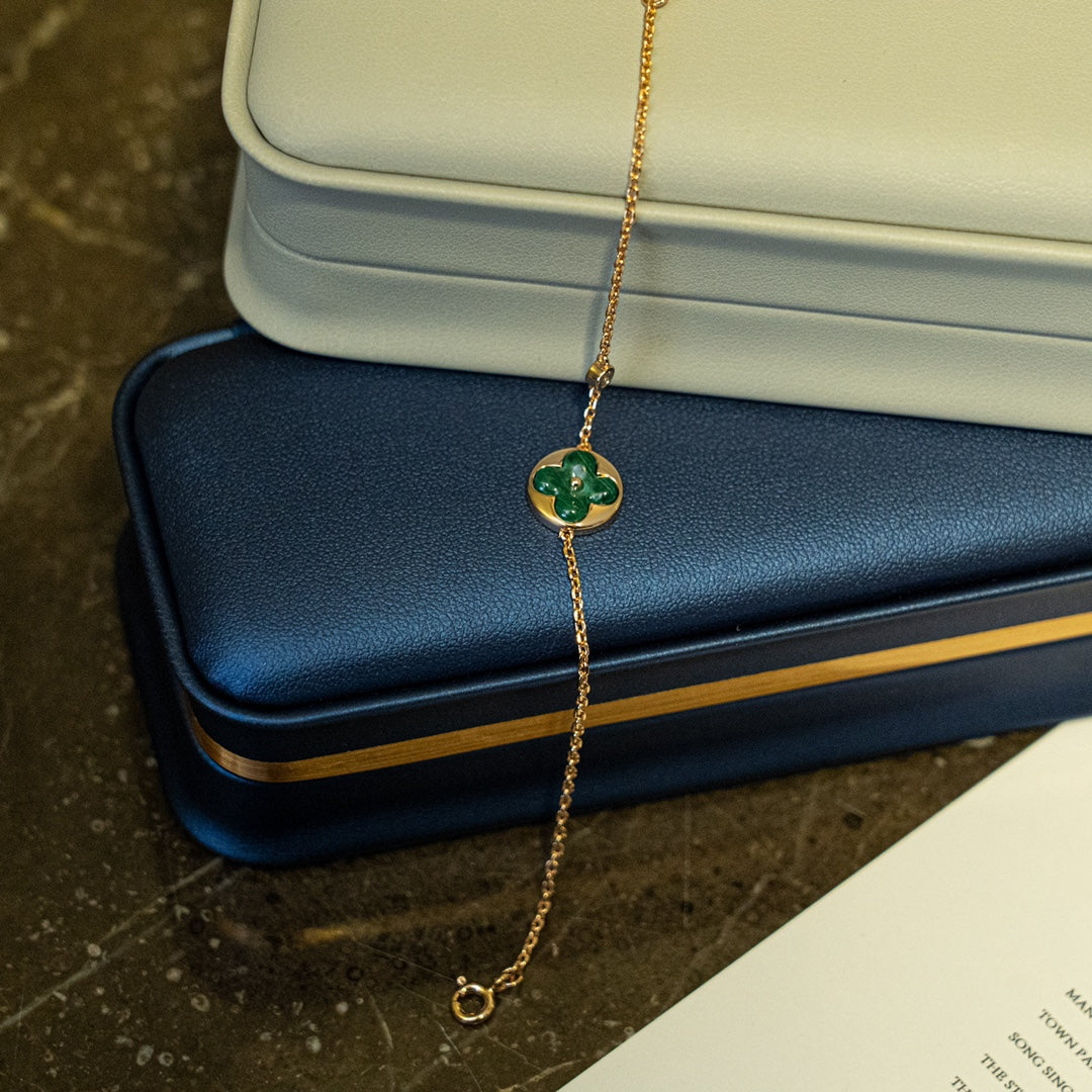 [Aurora]SUN MALACHITE 1 DIAMOND PINK GOLD BRACELET