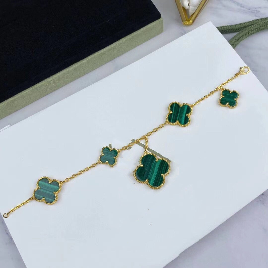 [Aurora]MAGIC CLOVER MALACHITE GOLD BRACELET 5 MOTIFS