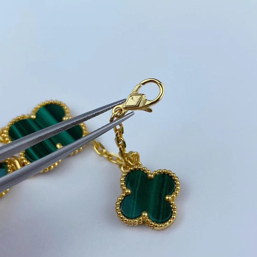[AURORA]MAGIC CLOVER MALACHITE GOLD BRACELET 5 MOTIFS