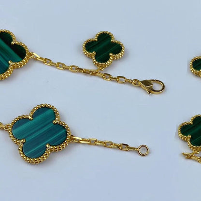 [AURORA]MAGIC CLOVER MALACHITE GOLD BRACELET 5 MOTIFS