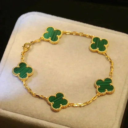 [Aurora]CLOVER 5 MOTIFS MALACHITE BRACELET