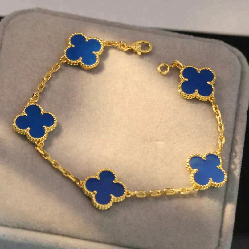 [Aurora]CLOVER 5 MOTIFS BLUE AGATE BRACELET