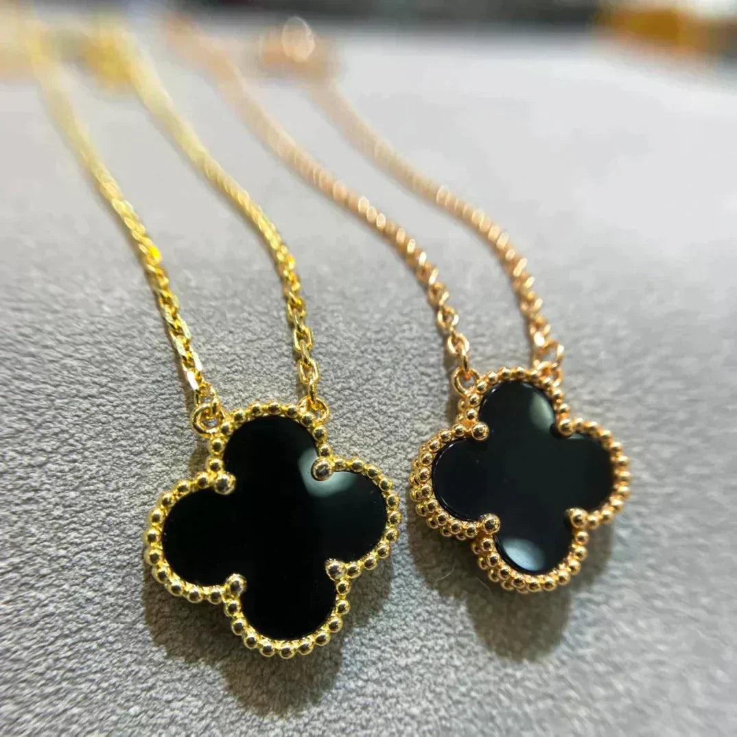 [Aurora]CLOVER 15MM BLACK ONYX SINGLE FLOWER NECKLACE