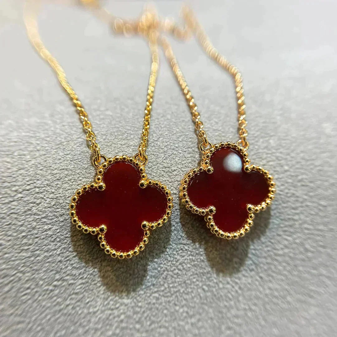 [Aurora]CLOVER 15MM CARNELIAN SINGLE FLOWER NECKLACE