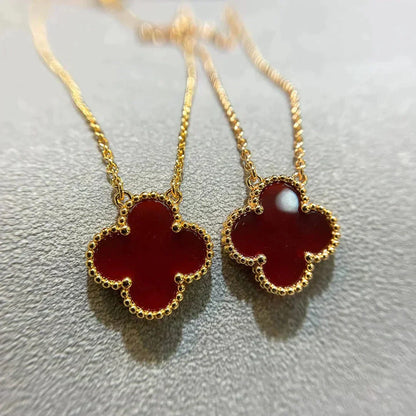 [Aurora]CLOVER 15MM CARNELIAN SINGLE FLOWER NECKLACE