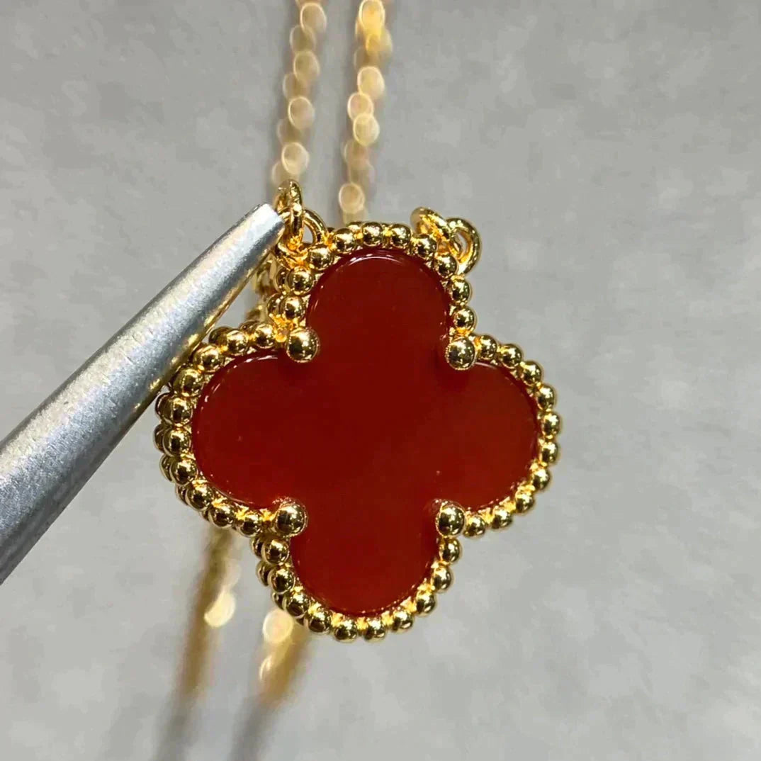 [Aurora]CLOVER 15MM CARNELIAN SINGLE FLOWER NECKLACE