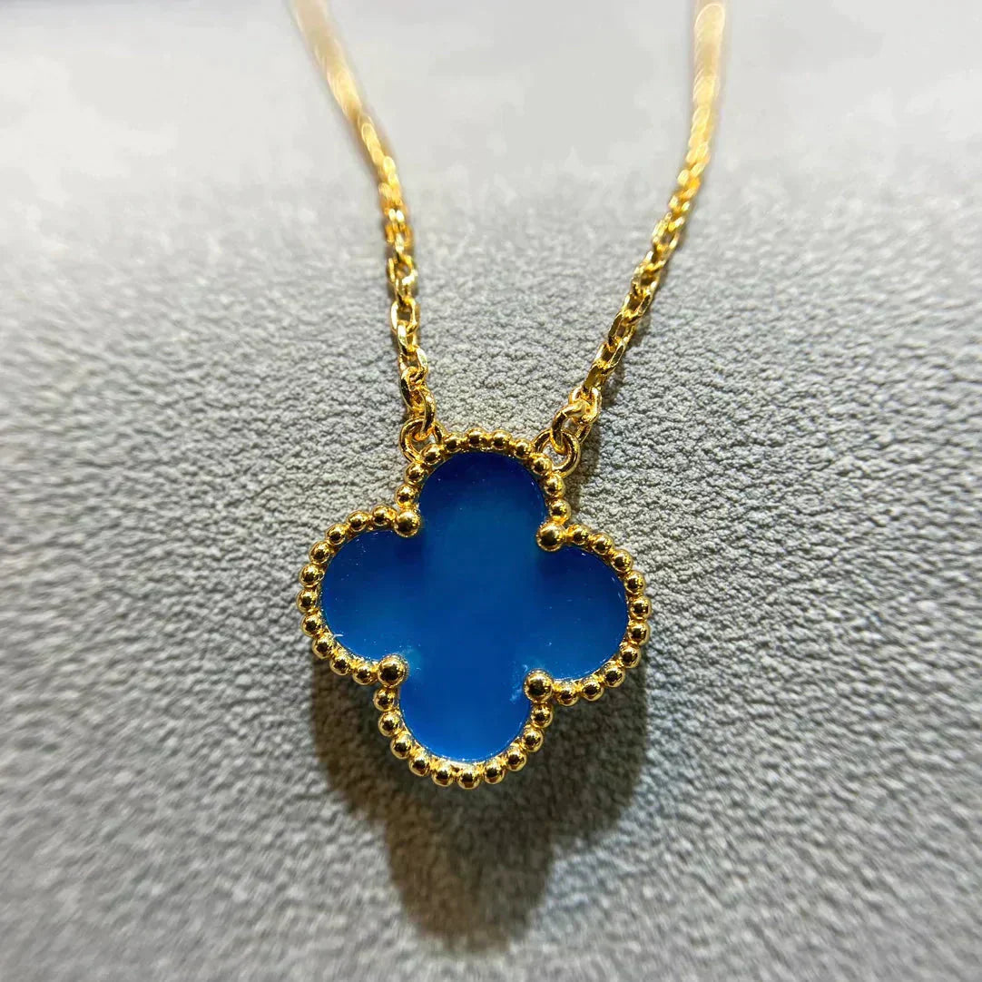 [Aurora]CLOVER 15MM BLUE AGATE NECKLACE