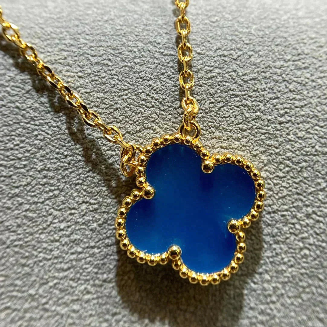 [Aurora]CLOVER 15MM BLUE AGATE NECKLACE