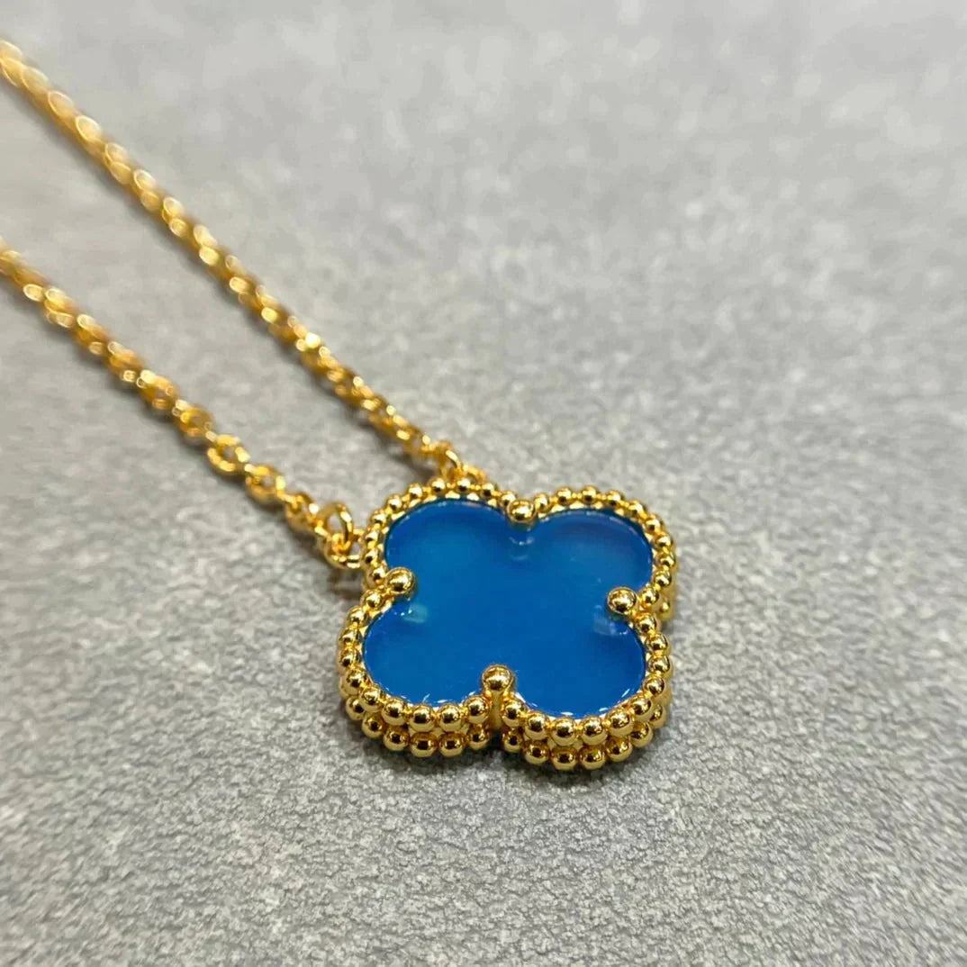 [Aurora]CLOVER 15MM BLUE AGATE NECKLACE