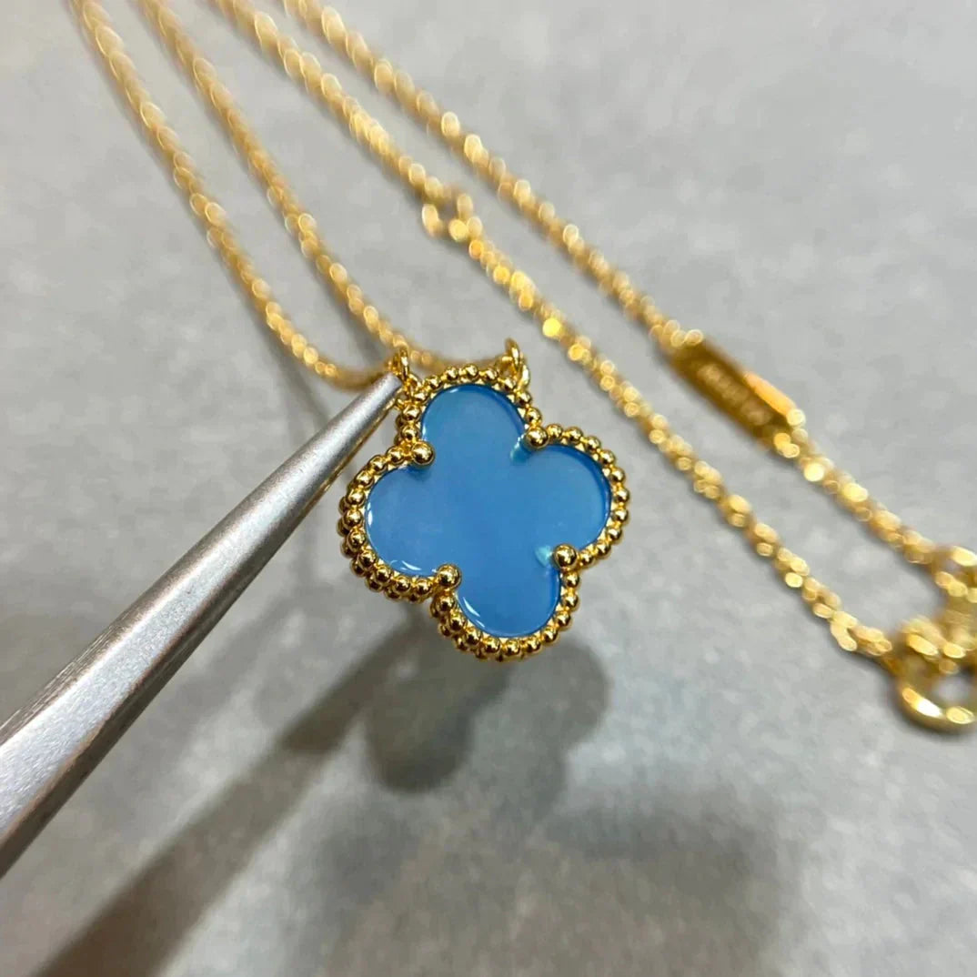 [Aurora]CLOVER 15MM BLUE AGATE NECKLACE