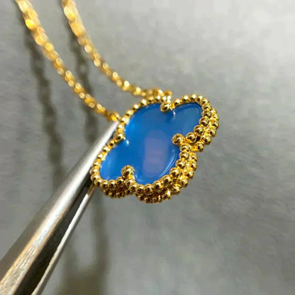 [Aurora]CLOVER 15MM BLUE AGATE NECKLACE