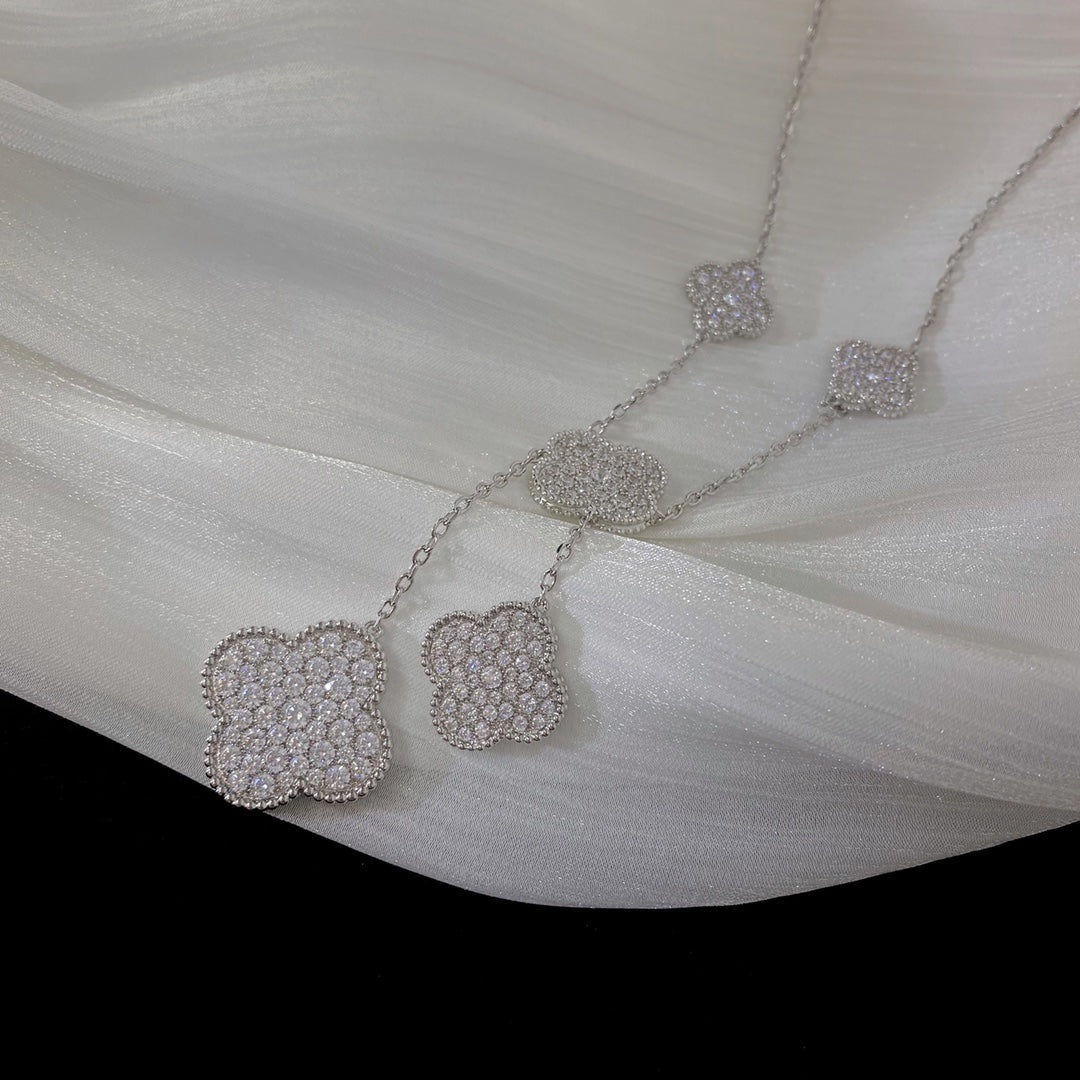 [Aurora]CLOVER 5 MOTIFS SILVER DIAMONDS NECKLACE