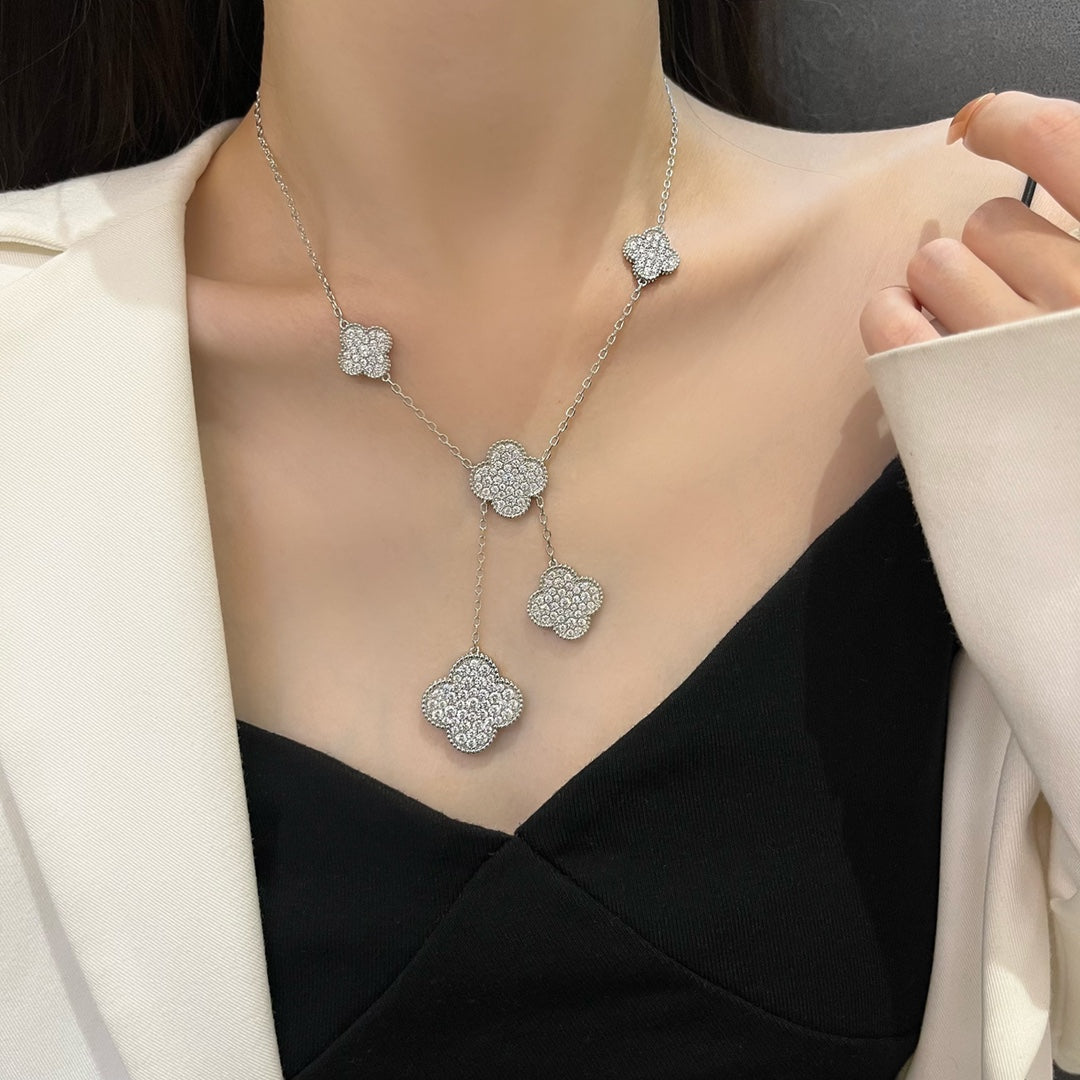 [Aurora]CLOVER 5 MOTIFS SILVER DIAMONDS NECKLACE