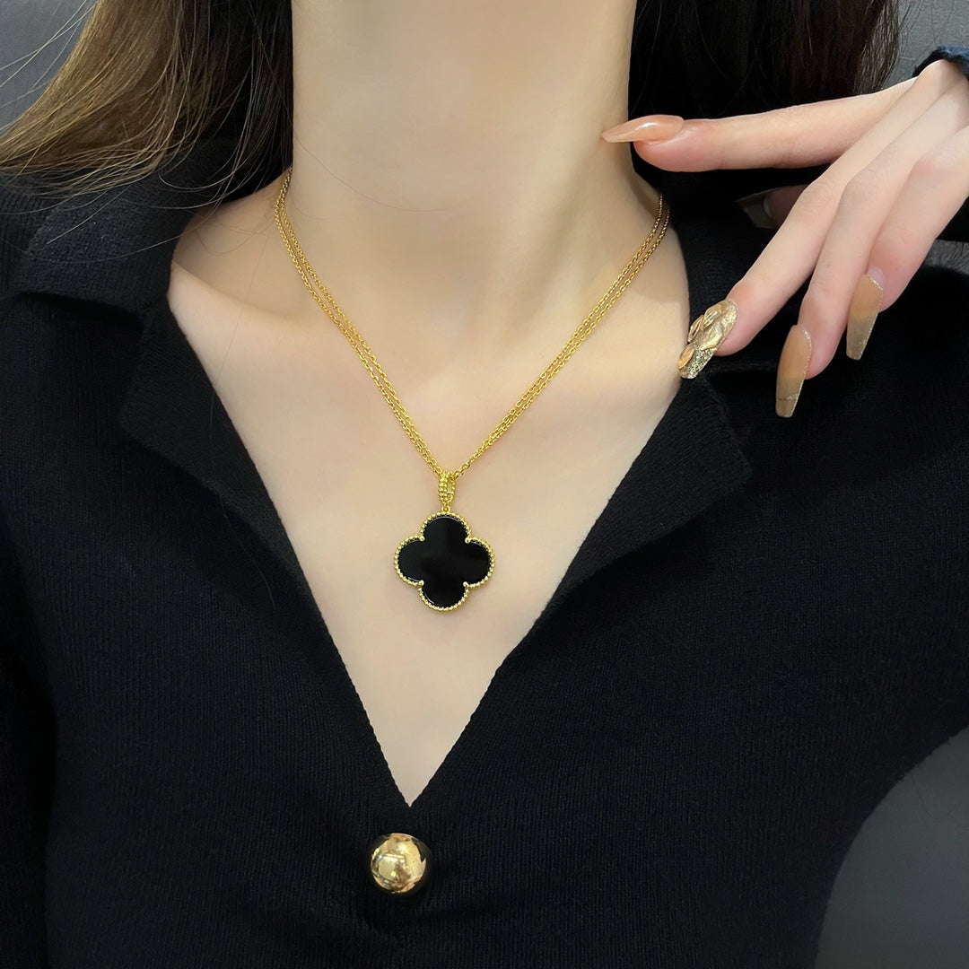 [Aurora]CLOVER 25MM NECKLACE GOLD ONYX