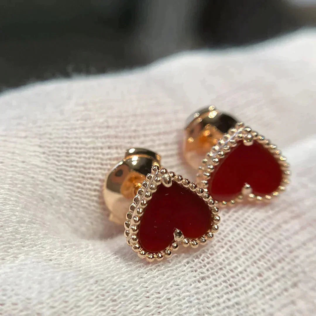 [Aurora]HEART CARNELIAN STUD EARRINGS