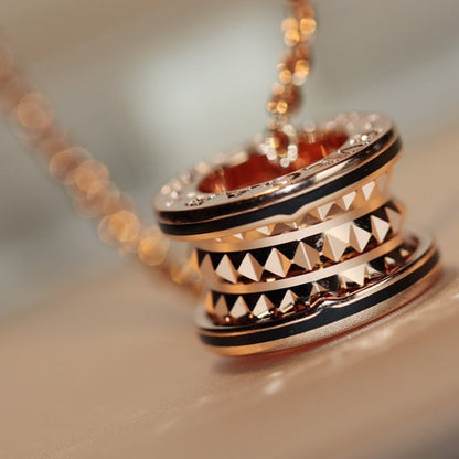 [Aurora]ZERO 1 ROCK PEDANT PINK GOLD BLACK NECKLACE