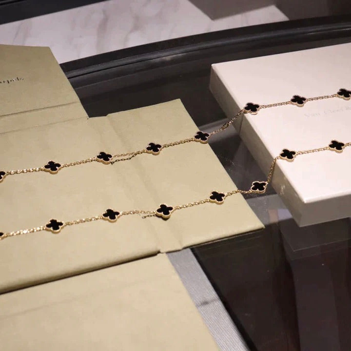 [Aurora]CLOVER 20 MOTIFS ONYX NECKLACE