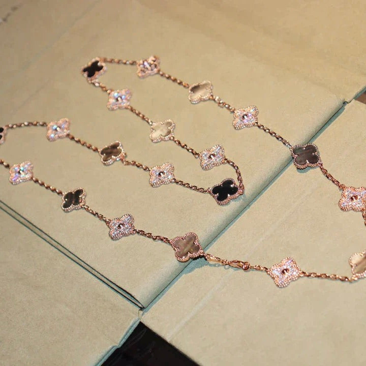 [Aurora]CLOVER 20 MOTIFS DARK MOP DIAMOND  NECKLACE