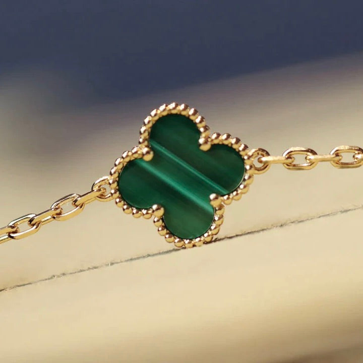 [Aurora]CLOVER 20 MOTIFS MALACHITE DIAMOND NECKLACE