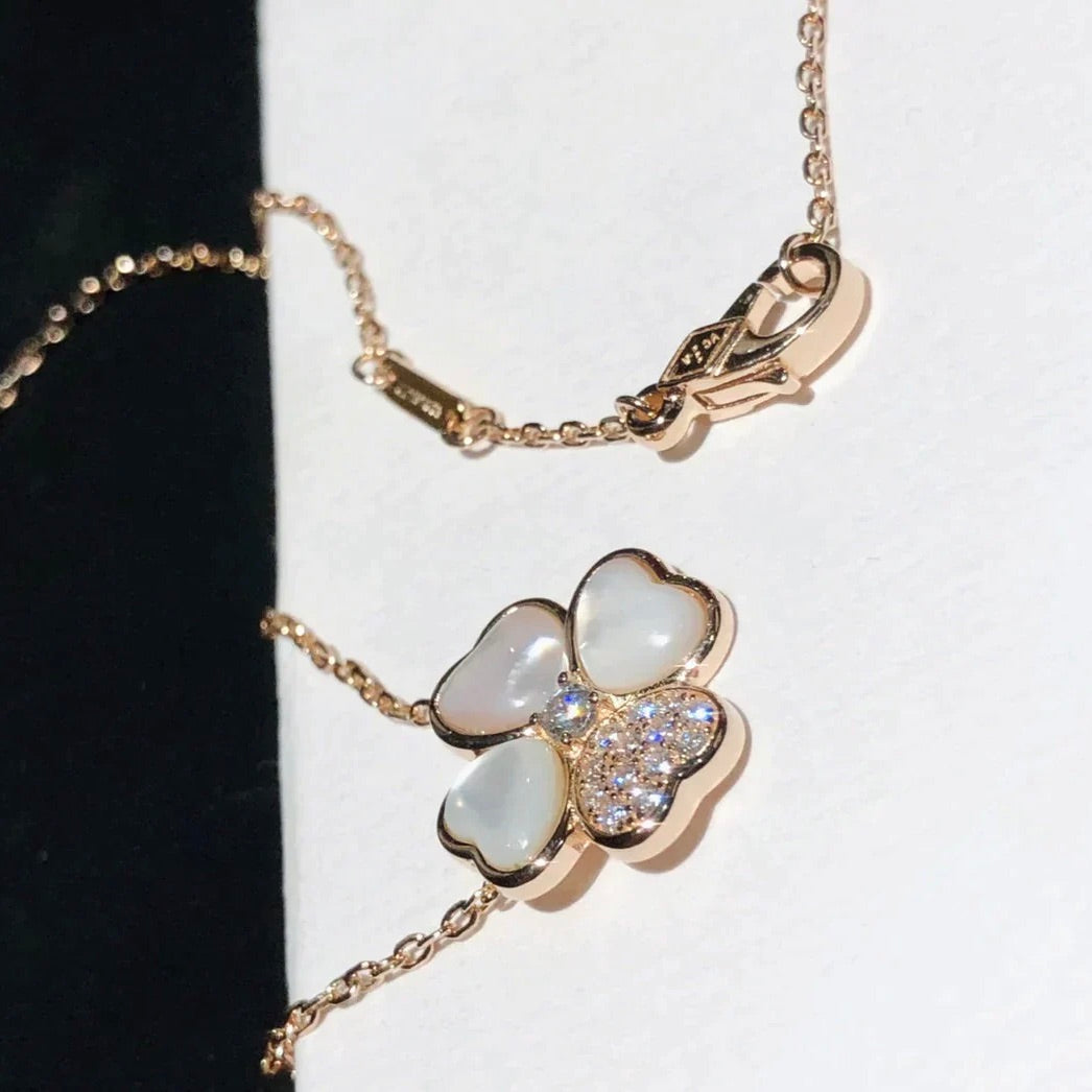 [Aurora]CLOVER MOP DIAMOND ROSE GOLD NECKLACE