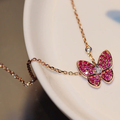 [Aurora]BUTTERFLY RED DIAMOND ROSE GOLD NECKLACE