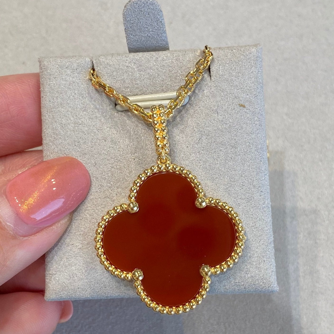 [Aurora]CLOVER 25MM NECKLACE GOLD CARNELIAN