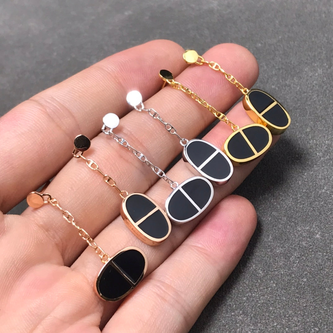 [Aurora]CHAINE VERSO BLACK CERAMIC SILVER EARRINGS