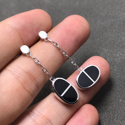 [Aurora]CHAINE VERSO BLACK CERAMIC SILVER EARRINGS
