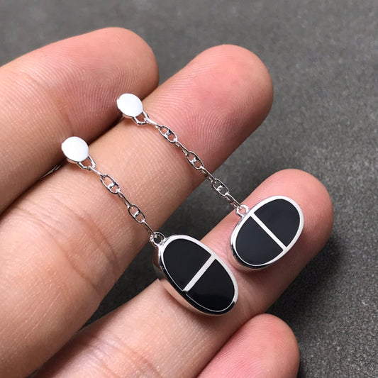 [Aurora]CHAINE VERSO BLACK CERAMIC SILVER EARRINGS