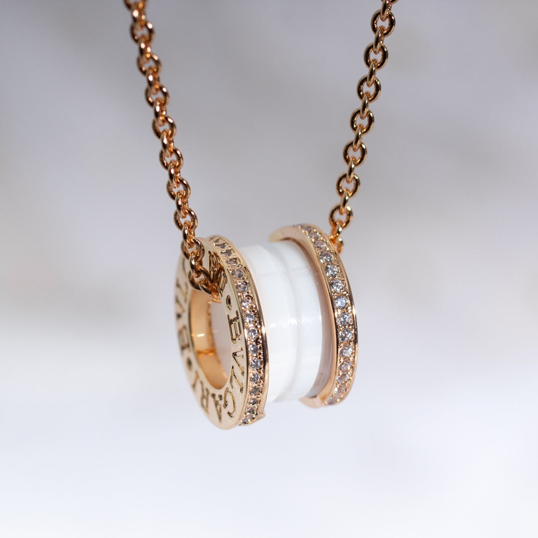 [Aurora]ZERO 1 WHITE CERAMIC PINK GOLD DIAMOND NECKLACE