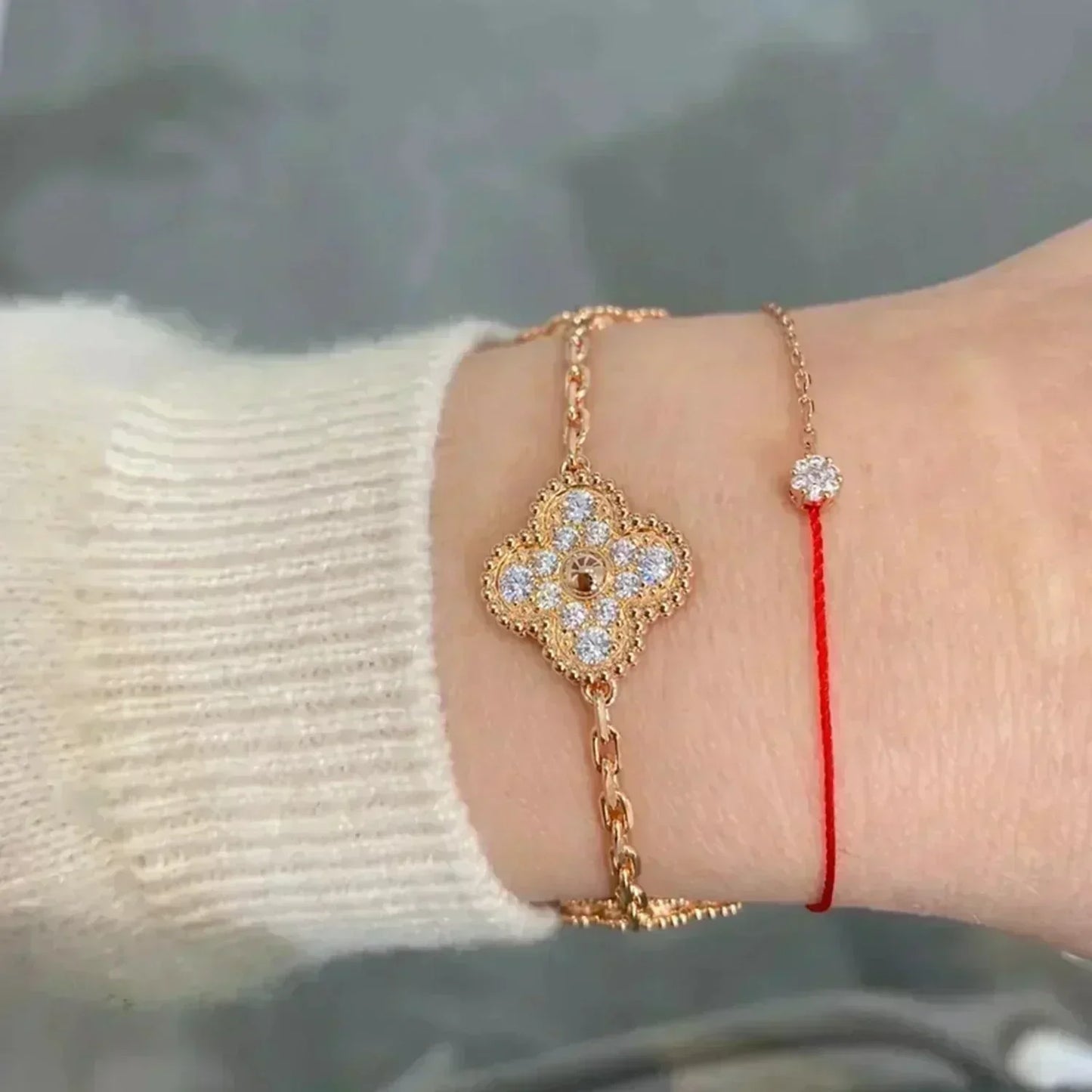 [AURORA]CLOVER 5 MOTIFS  FULL DIAMOND BRACELET