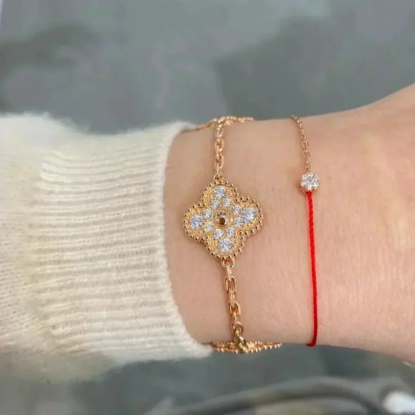 [Aurora]CLOVER 5 MOTIFS  FULL DIAMOND BRACELET