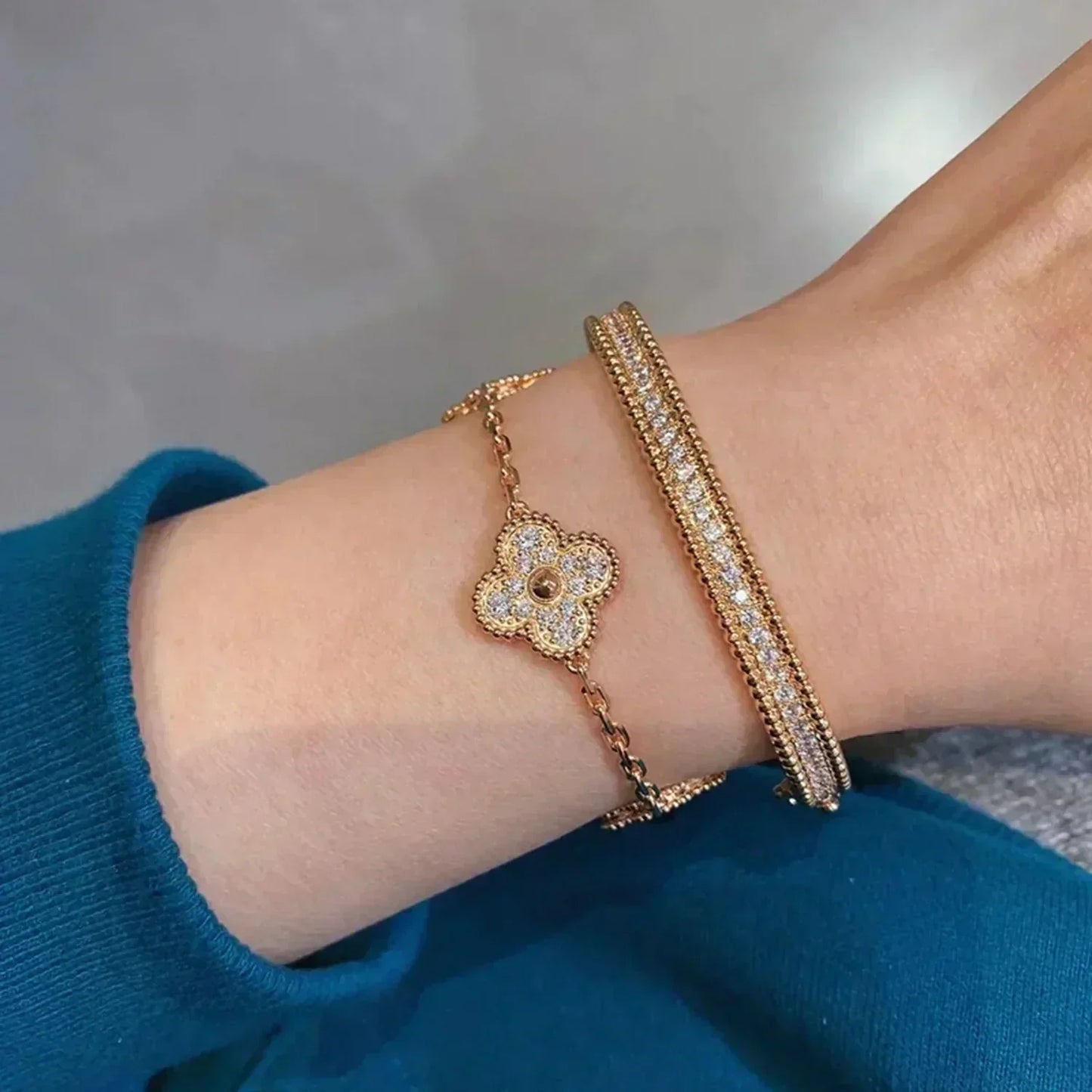 [Aurora]CLOVER 5 MOTIFS  FULL DIAMOND BRACELET