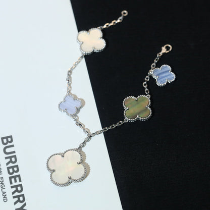 [AURORA]CLOVER BRACELET 5 MOTIFS MOP CHALCEDONY SILVER