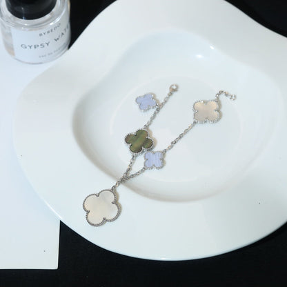 [AURORA]CLOVER BRACELET 5 MOTIFS MOP CHALCEDONY SILVER